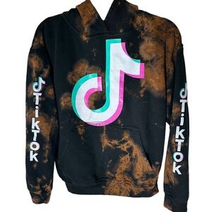 TikTok logo bleached hooded sweatshirt l